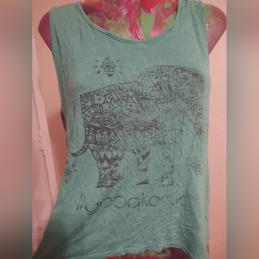 Aqua blue Sugar High Faded Elephant Print with sheer backing tank top